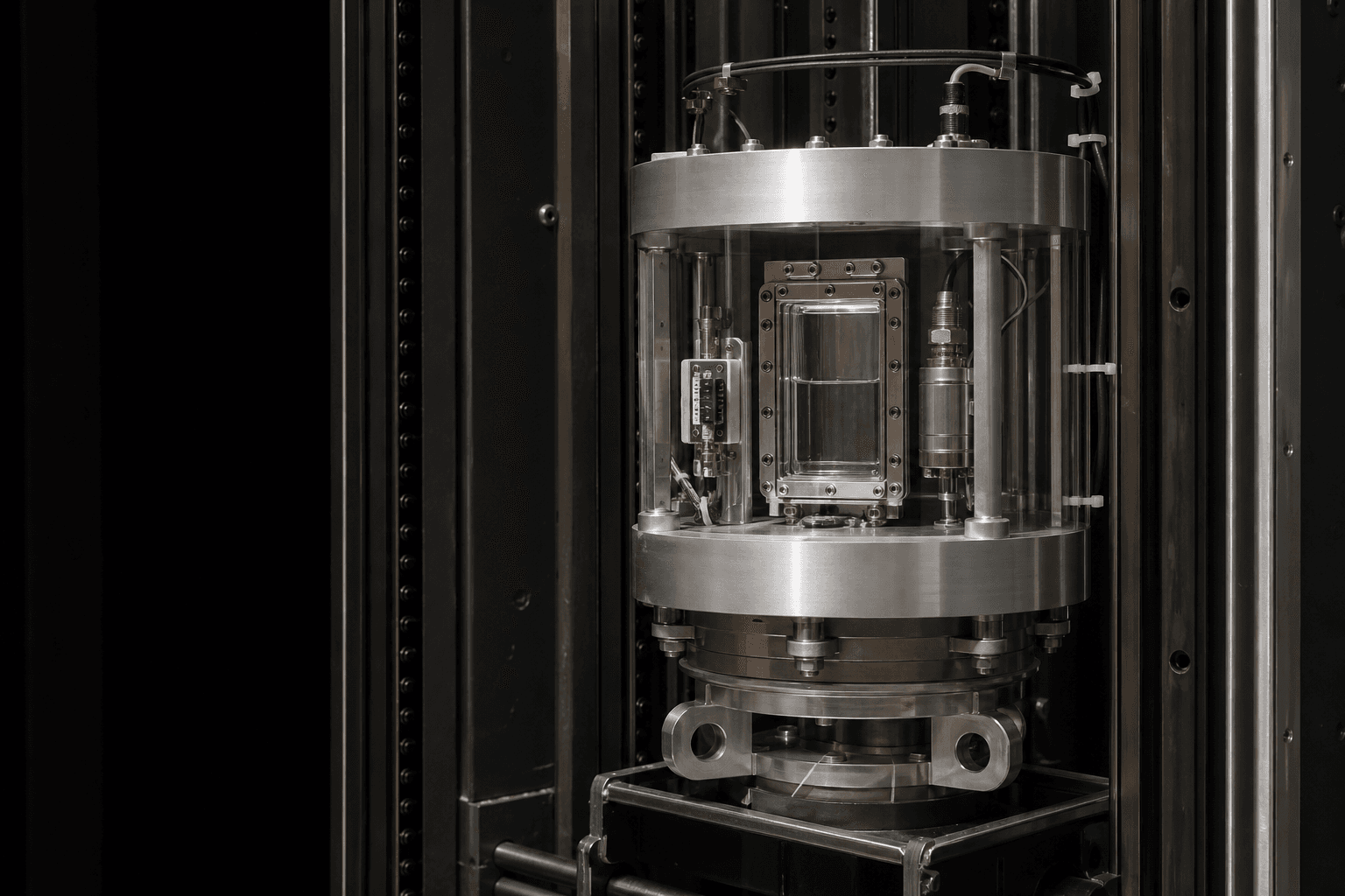 A reduced-gravity fluid experiment capsule installed in a dark test carriage