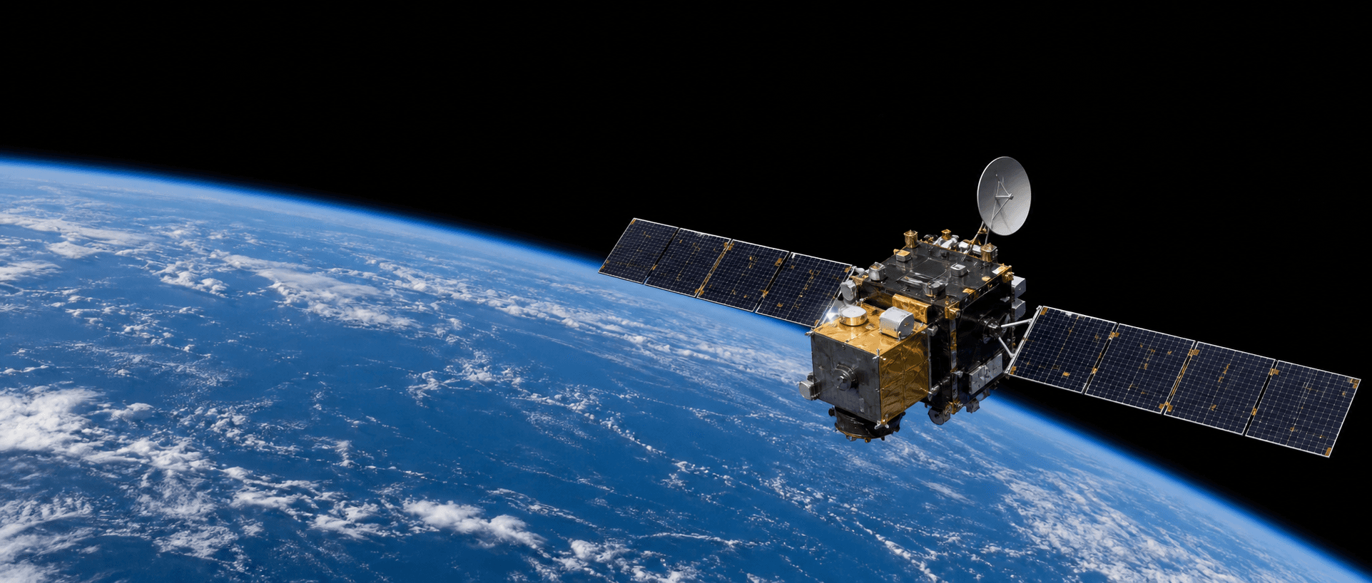 A scientific satellite in low Earth orbit above the curved blue planet